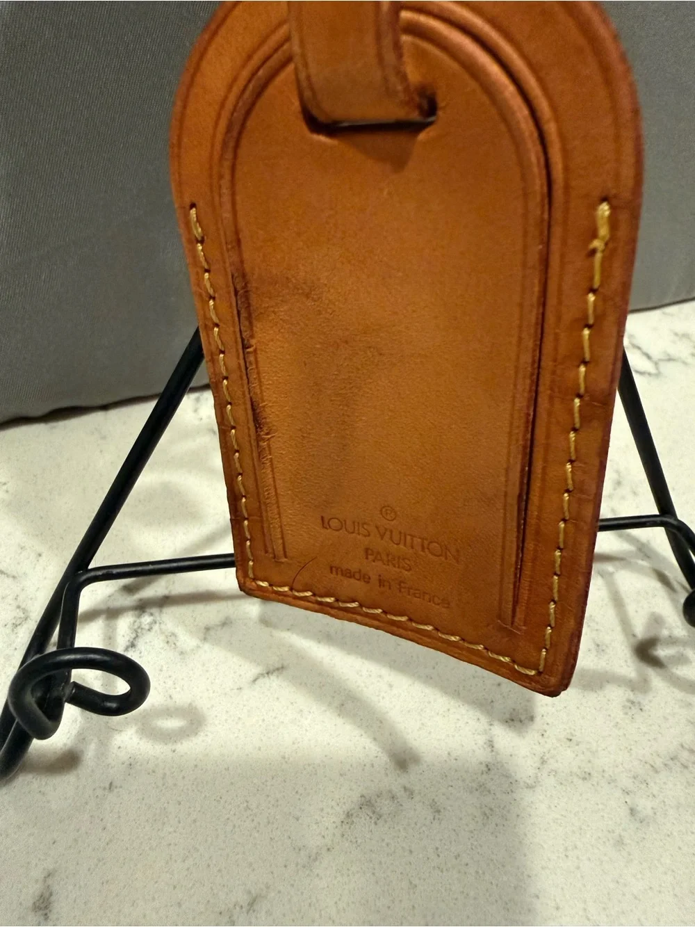 Louis Vuitton Tan Leather Luggage Tag with Stitch Detailing